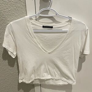 Brandy Melville White V-Neck Crop Top
